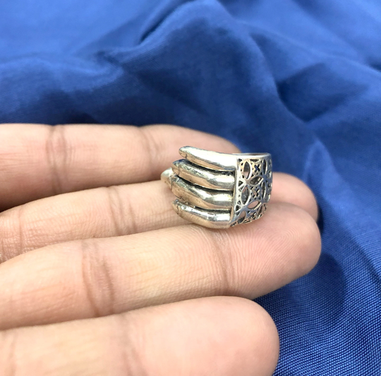 Hand Design Ring, 925sterling Silver, Adjustable Open Shake Hand, Vintage Jewelry, Antique Designer, Gift For Her