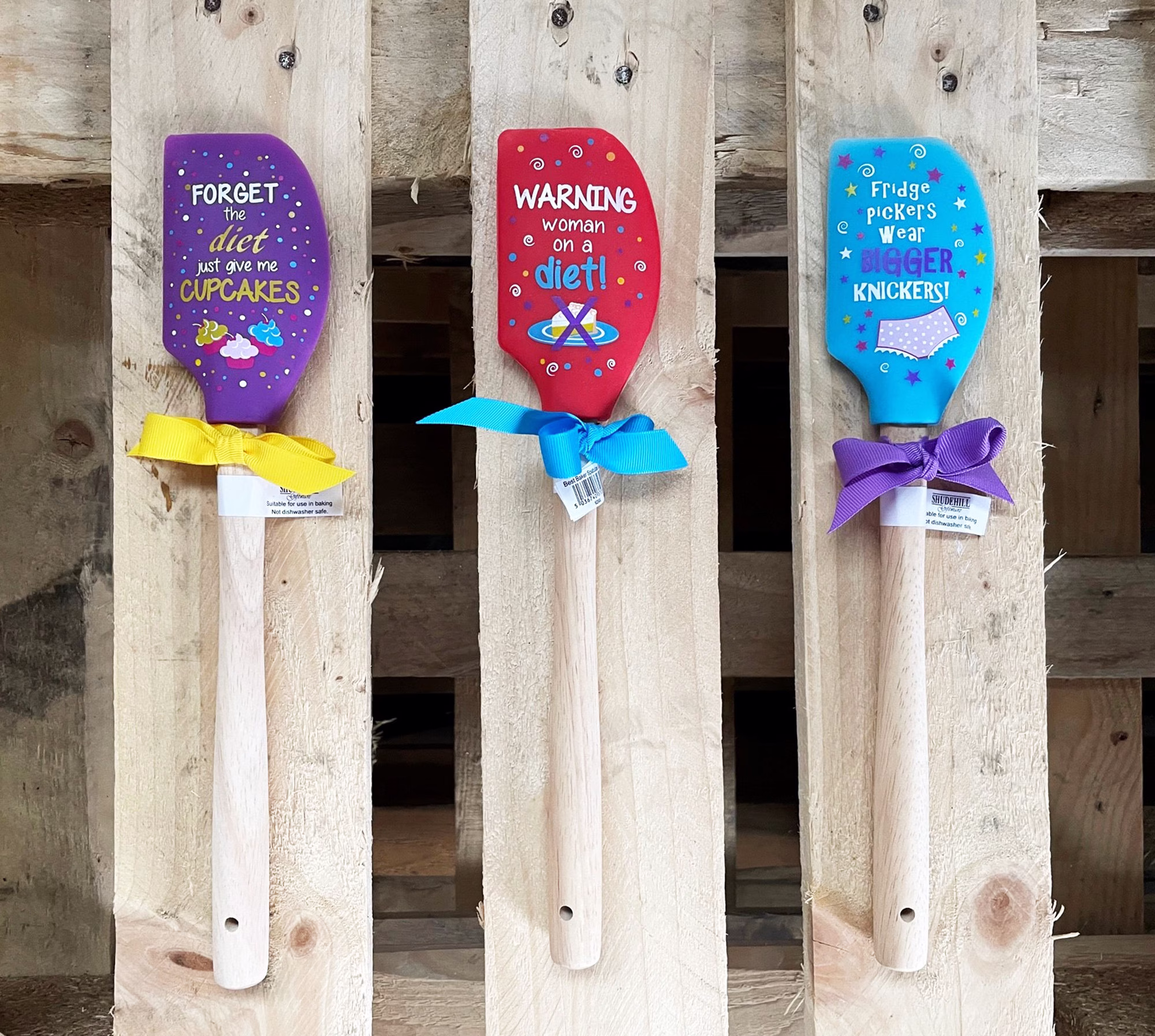 Best Baker Spatula Novelty Wooden Silicone 3 Designs - Cupcakes, Diet, Fridge Pickers Themes. Bright Baking Utensil, Gift For Mum