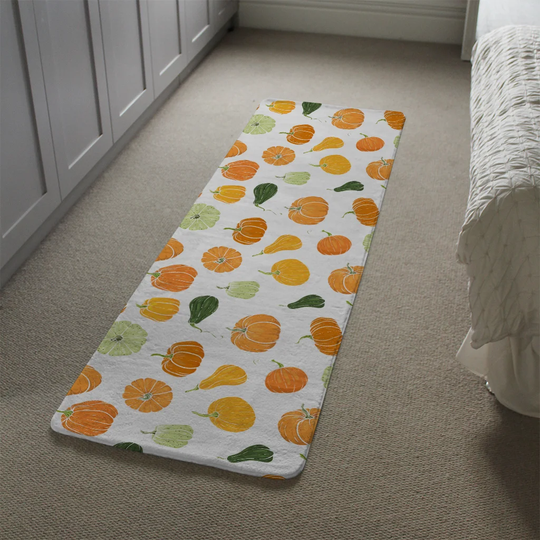 Mader Pumpkin Illustrations Designer Shaggy White/Orange/Green Rug