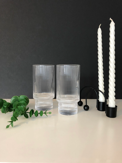 Nordic Crystal Glass Ripple Cup | Ribbed Tall Instagram Highball Tumbler Cocktail Perfect For Coffees, Matcha, Cocktails, Water