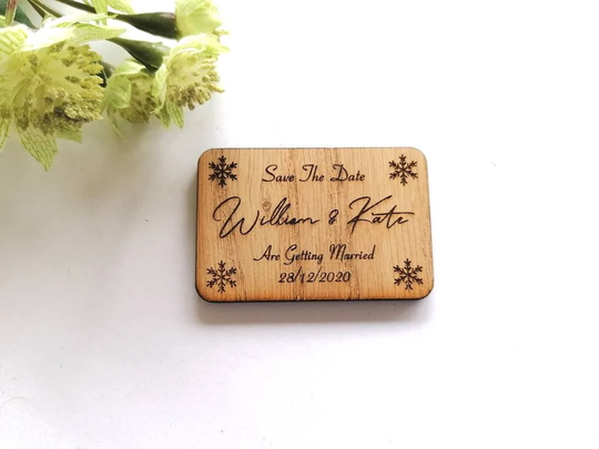 Winter Wedding, Save The Date Magnet, Snowflake Winter Themed Wedding, Personalised Wedding Favours- Rustic Invites - Customised