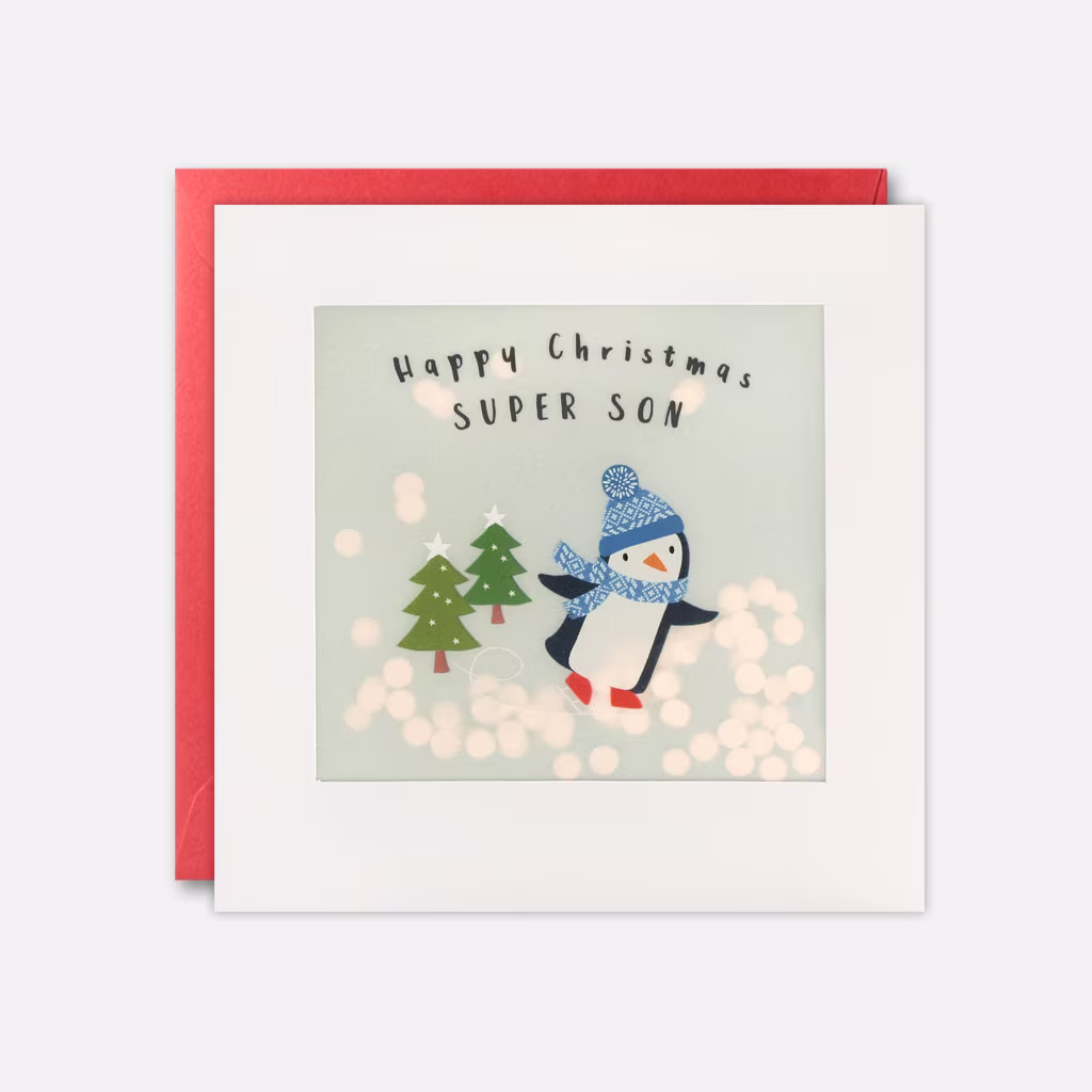 Son Penguin Christmas Card With Paper Confetti - Shakies By James Ellis