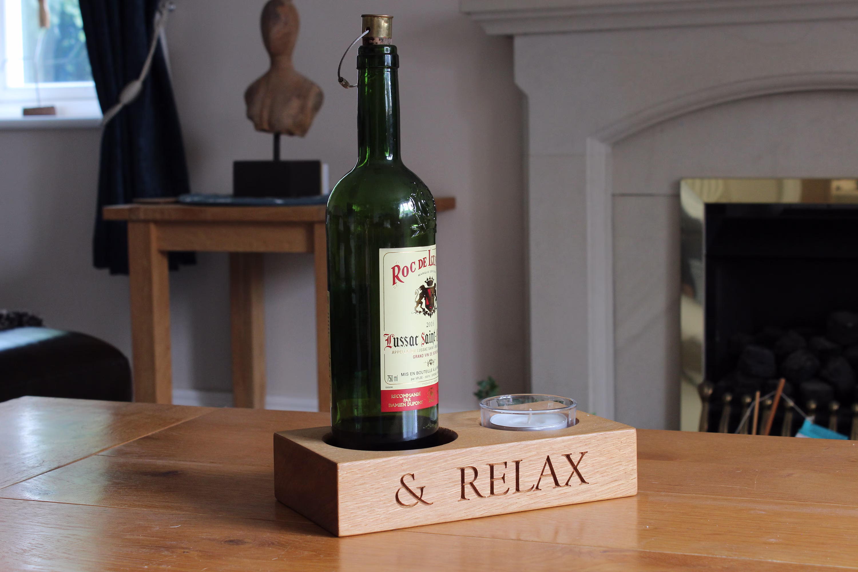 Bottle & Tea-Light Holder in Oak