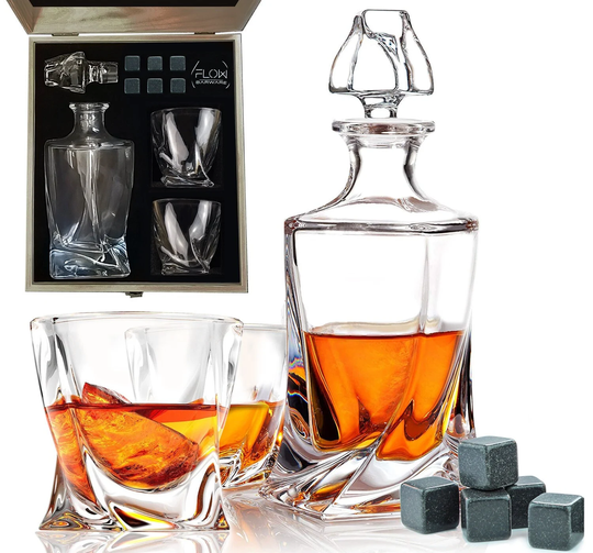 Twist Whiskey Decanter & Whisky Glasses Gift Set | Glasses, & Stones