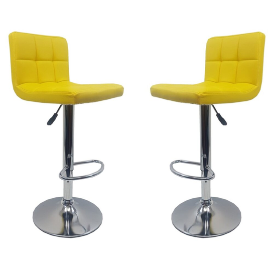 Set of 2 Yellow "Modena" Faux Leather Bar Stools, 2 Stools