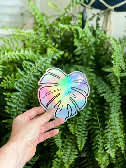 Monstera Sticker, Leaf Holographic Colorful Houseplant Accessory, Vinyl Decal Laptop, Nalgene Plant Mom Gift