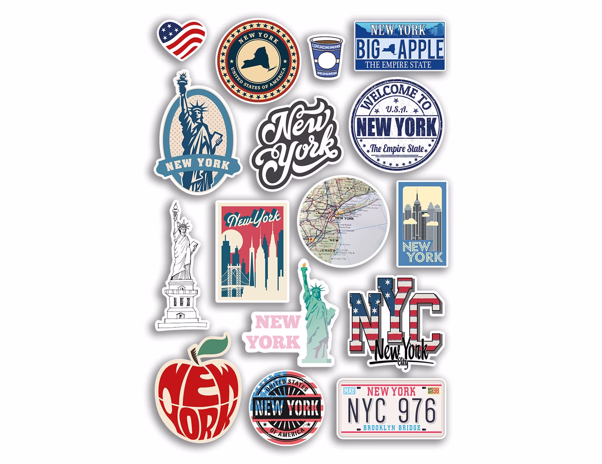 A4 Sticker Sheet New York Landmarks Vinyl Stickers - Nyc America City Map Airport Stamp Skyline Flag Travel Holiday Culture Aesthetic #78868