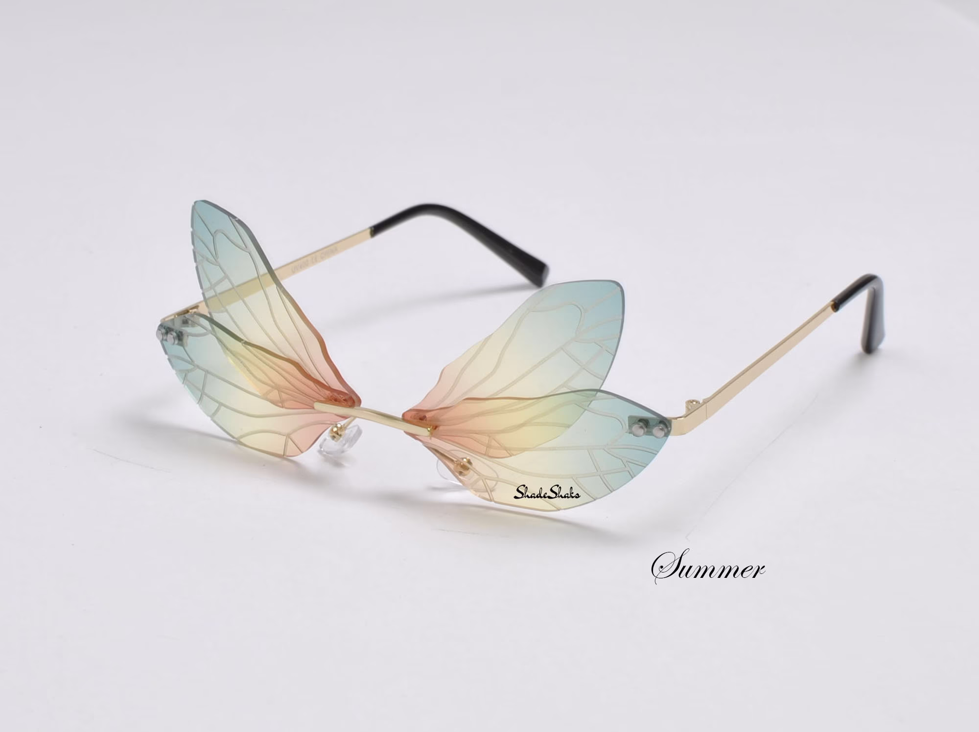 Dragonfly Fairy Wing Sunglasses Butterfly | Frameless Two Piece Shades Outdoor Music Festival Rave Luxury Fashion Cosplay Costume