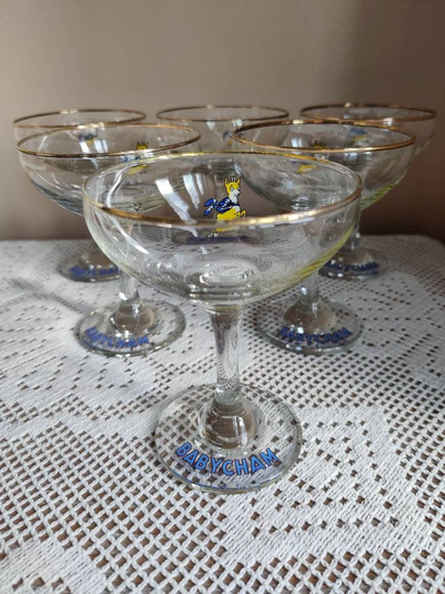 Set Of Six Babycham Glasses, Vintage Wine Yellow Fawn/Bambi