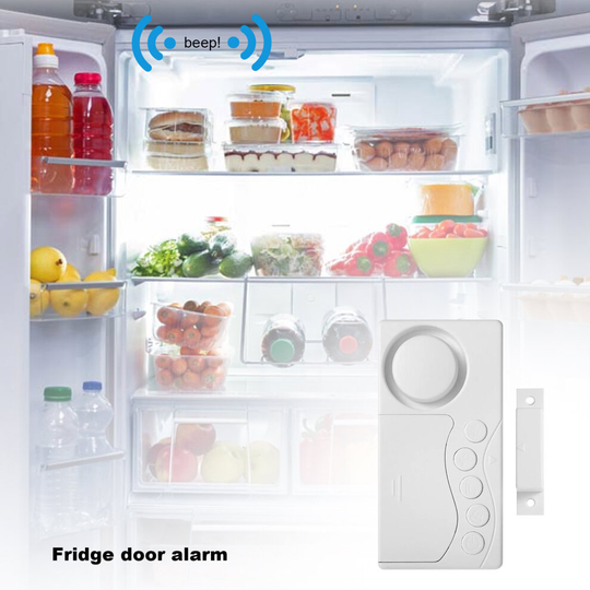 Refrigerator door open delay alarm, 30-60 seconds, door open warning