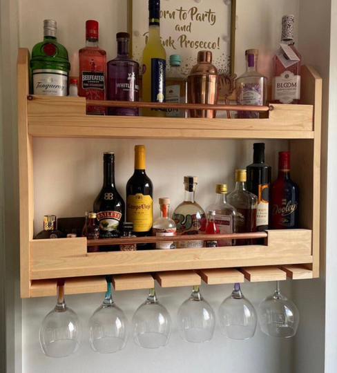 Premium Wall Mounted Double Chrome Bar Solid Pine Handcrafted Drinks Rack With Bottom Glass Holder See Shans Review
