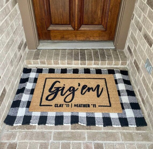 Dorm Doormat Decor, College Collegiate Graduation Gift, Roommate Gig'em Texas A&m University Outdoor Mat, Tailgate, Tamu Aggie