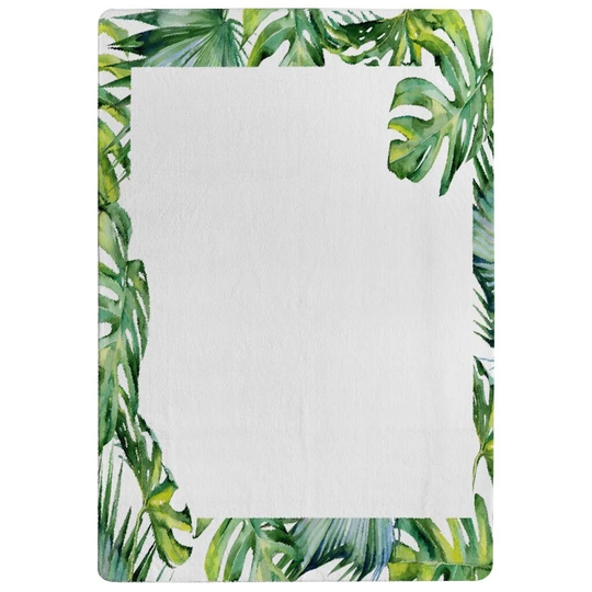Ordonez Botanical Leaves Border Designer Shaggy Yellow/Green/White Rug