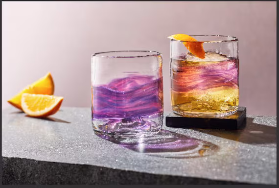Whiskey Low Ball Rock Glasses For Cocktails, Wine, Or Bourbon. Handmade Hand Blown Glassware, Barware, & Glass Sets. Made in Usa
