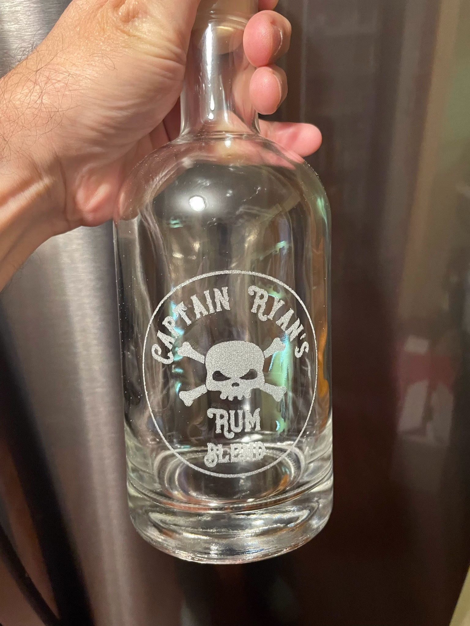 Decanter Set 750Ml Etched Skull & Crossbones Pirate Engraved Bottle Whiskey, Bourbon Or Rum Bottle With Wood Top Personalization Included