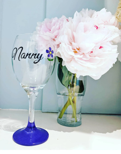 Nanny Hand Painted Wine Glass With Purple Flower, Unique Quality Gift 2021