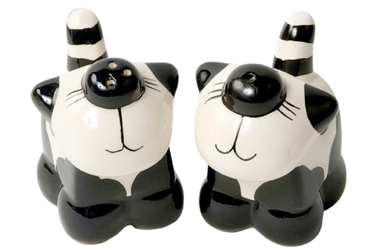 Cat Ceramic Salt & Pepper Pots/Condiment Set - Cream & Black