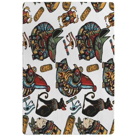 Penson Queen Cleopatra. History Background Designer Shaggy Green/Black/Yellow Rug