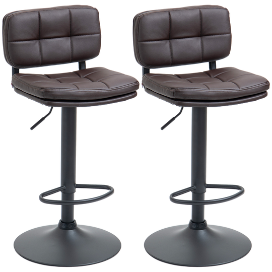 HOMCOM Swivel Bar Stools Set of 2 Dining Chairs Barstools Adjustable Height with Footrest for Kitchen Counter Home Bar Brown | Aosom Ireland