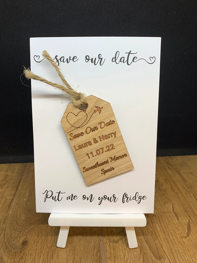 Luggage Tag Wooden Save The Date Magnet | Personalised Save The Date Magnet