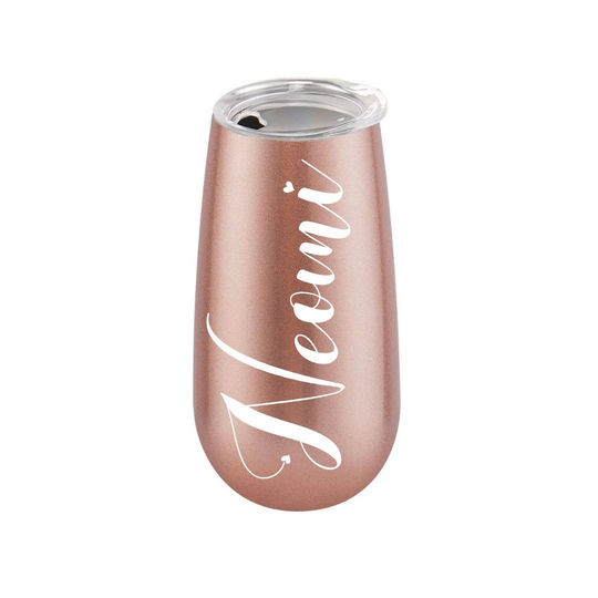 Galentine's Day Gift, Valentine's Gifts, Insulated Champagne Flutes With Stainless Steel Straw, Rose Gold