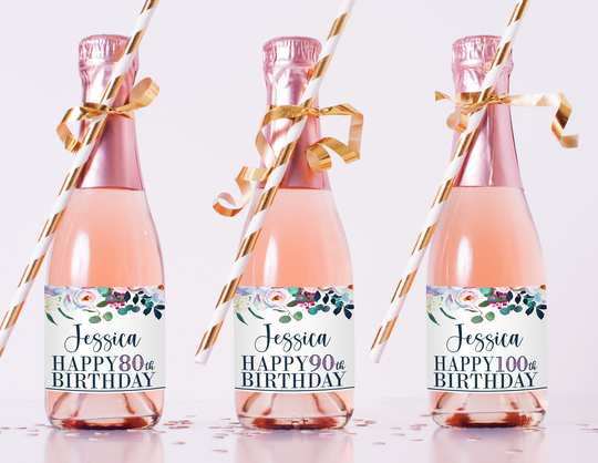 Mini Champagne Bottle Labels - 100Th Birthday Decorations 90Th 80Th