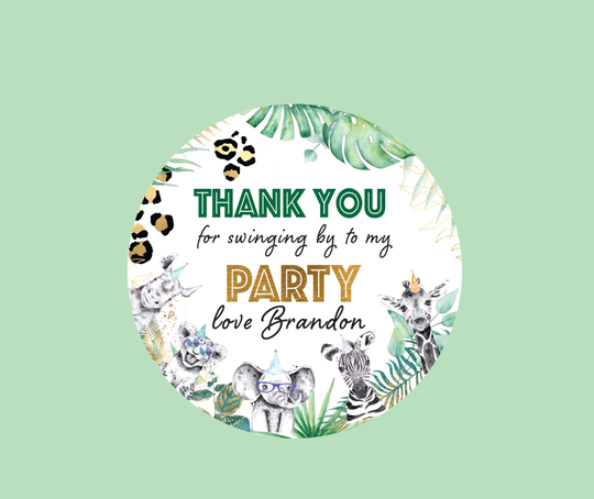 Safari Animals Thank You Stickers Wild One Jungle Zoo Round