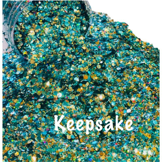 Teal & Gold Chunky Mix Glitter/ Custom Polyester/Keepsake