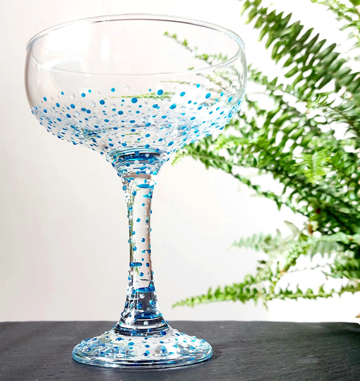 Hand Painted Decorated Champagne Saucer Glass