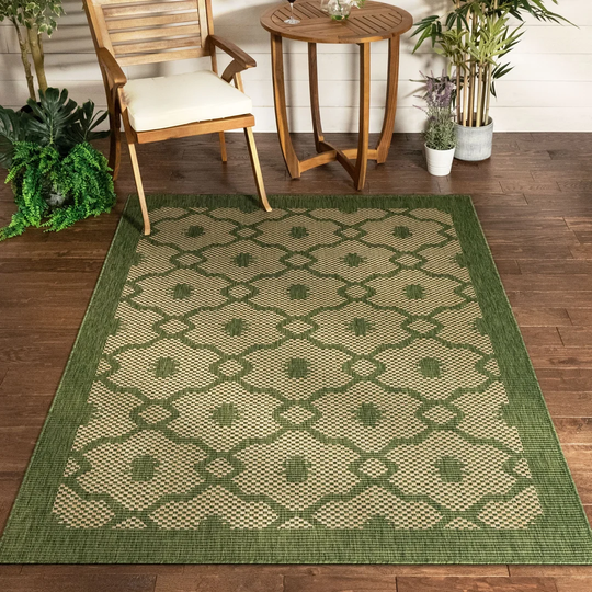 Medusa Sol Lattice Trellis Tufted Green/Beige Indoor/Outdoor Rug