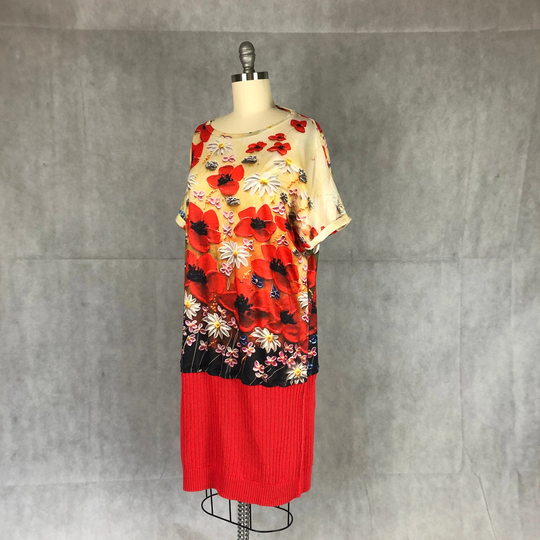 Deconstructed Hybrid Plus Sized Photo Real Poppy Shirt & Color Sweater - One Size Fits Most