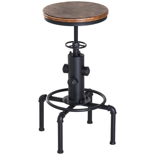 HOMCOM Bar stool Swivel Chair Dining Wooden Top Adjustable W/Footrest Pine Wood Steel Brown NEXT DAY DELIVERY | Aosom Ireland