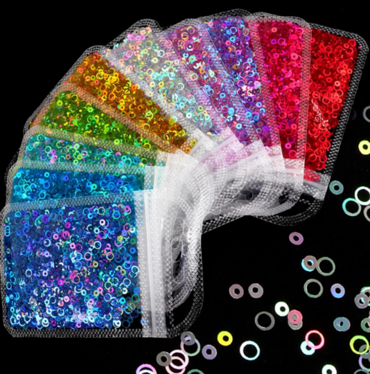 Holographic Laser Gradient Bubble Ring Glitter Sequins Craft Resin Slime Supplies