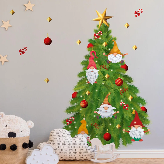 Merry Xmas Gnomes and Tree Wall Sticker