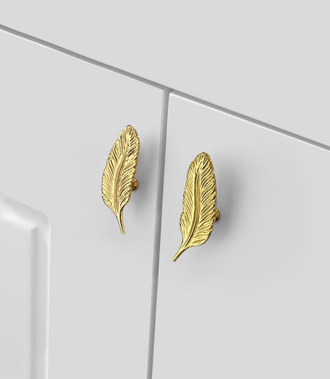 Bright Gold Feathered Knob Cabinet Pull Drawer Kitchen Pull, Light Luxury Furniture Hardware, Single Hole Decorative Wardrobe V610