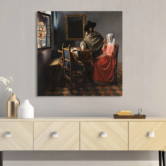 The Wine Glass by Jan Vermeer - Wrapped Canvas Painting