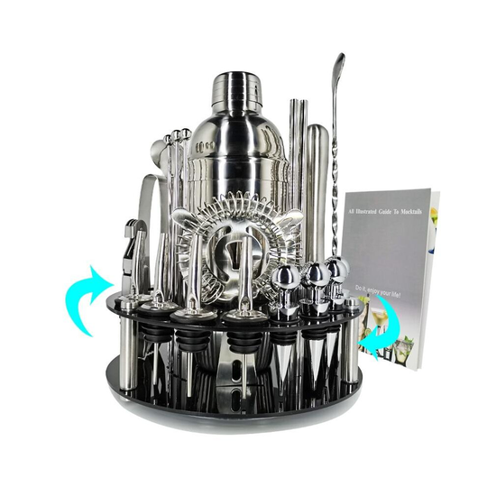 Bartender Kit:1-30-piece Cocktail Shaker Set with Stainless Steel Rotating Stand, Bar Tool for Gift, Experience for Drink Mixing