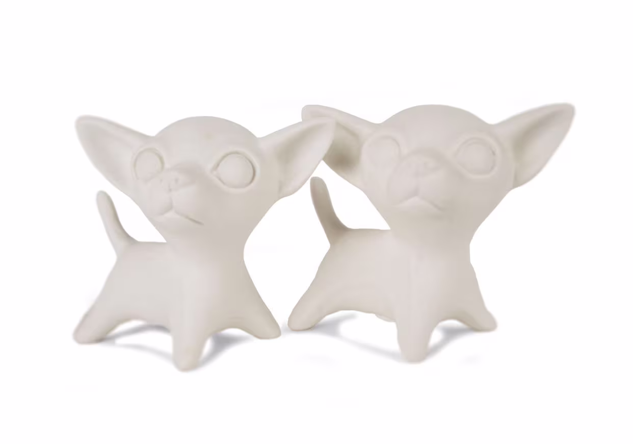 Chihuahua Handmade Unpainted Ceramics Cruet Set Mini Unglazed | 5cm X 6cm