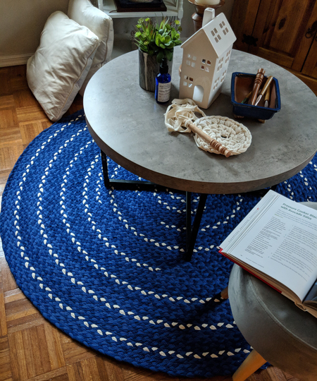 Indigo Blue Braided Rug With Off White Accents Green At Heart Rugs