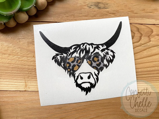 Highland Cow With Sunglasses Decal Sticker | Tumbler Car