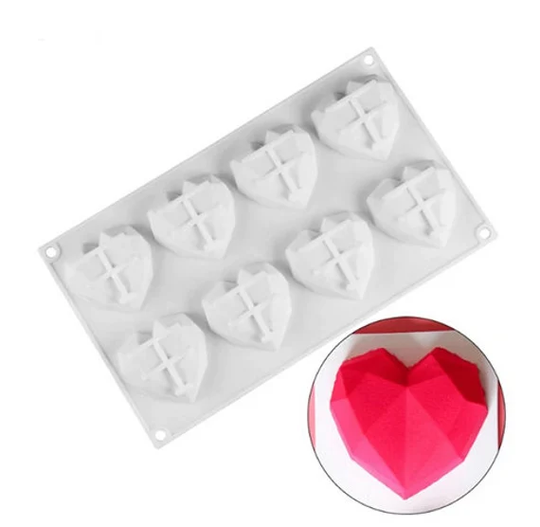 Heart Mould, Geometric Hearts, Versatile Silicone Food Safe & Resin Mold, Sugar Craft, Cake Decoration, Bath Bombs, Ice Cubes, Wax, UK Shop
