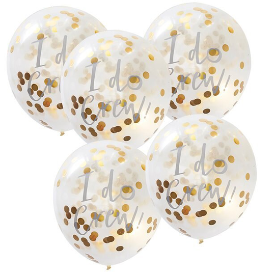 5 I Do Crew' Gold Confetti Balloons - 12