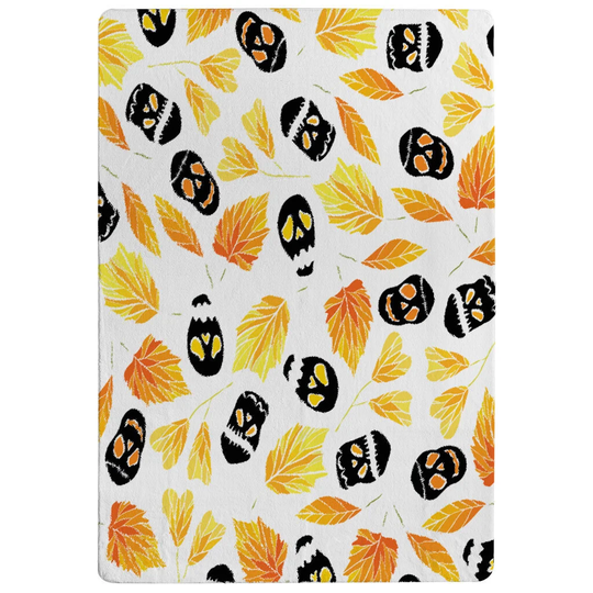 Reagan Autumn Leaves and Halloween Skulls Shaggy Orange/Black/White Rug