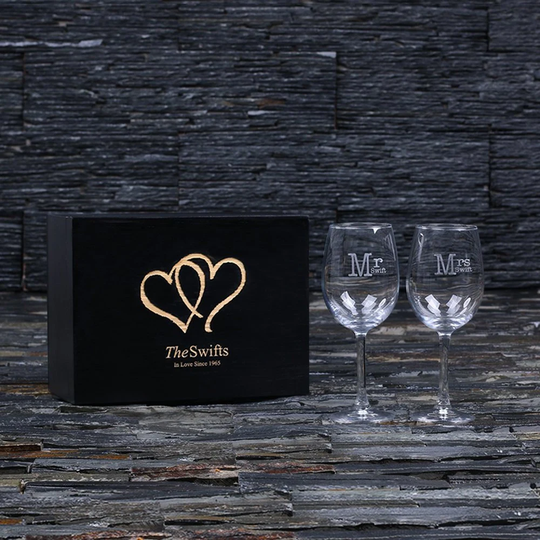 Mr & Mrs - Matching Personalised Wine Glasses with Optional Box Create Your Own Design Great Gift For Couples Weddings Anniversaries