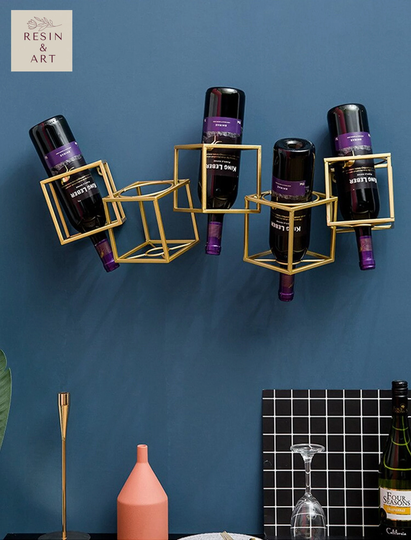 Nordic Black & Gold Cubes Wine Bottle Holder, Art Decoration, Dinning Room, Kitchen, Office