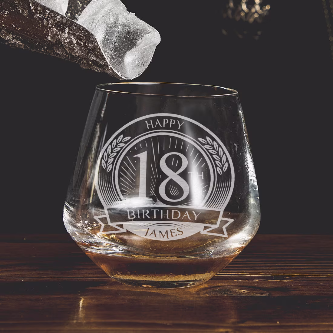 Personalised Happy Birthday Engraved Stemless Glass | Whiskey Port Brandy Liqueur Wine Gin