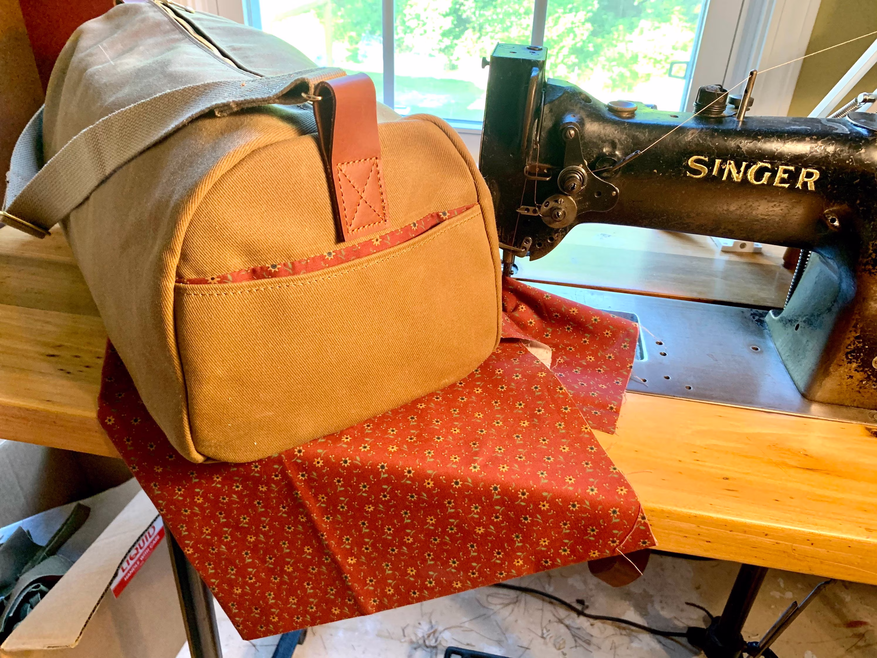 Waxed Canvas Duffel Overnight Tan Cotton Twill - 18 Oz Plaid Interior Brass Hardware