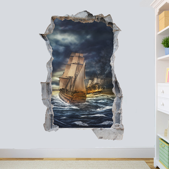 Naval Battle Pirate Ships Wall Sticker Art Poster Mural Transfer Decal Print Room Home Nursery Office Shop Decor Id424