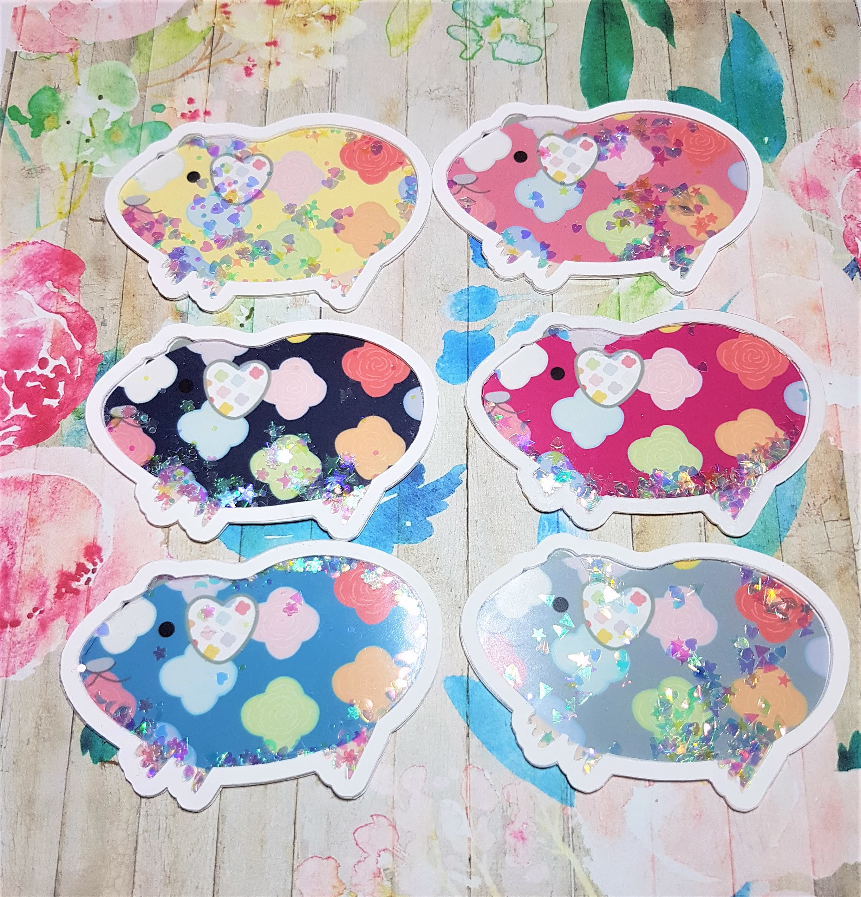 3D Guinea Pig Sticker, 2x3 Vinyl Glitter, Laptop Decoration, Cute Animal Lover Gift, Aesthetic Unusual Birthday Floral Cavy