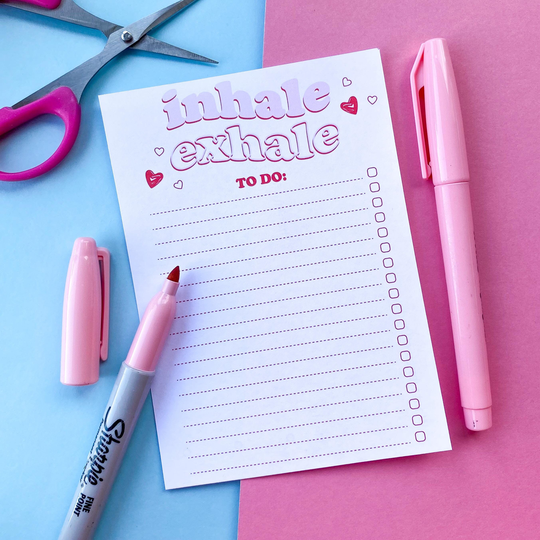 A5 Or A6 Notepad To-Do List | Inhale Exhale 40 Pages Tear Off Page Magnet Pink Hearts Pink, Red & White Checklist